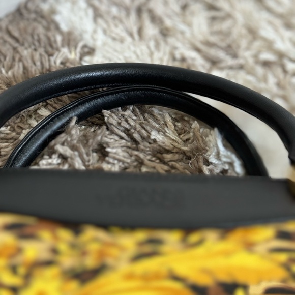 *RARE VINTAGE GIANNI VERSACE* 2-Way Canvas & Leather Baroque Gold LUXURY Handbag - Picture 11 of 16